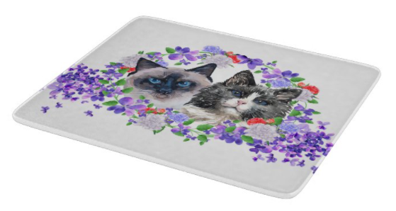 (image for) Cats and Violets Glass Cutting Board