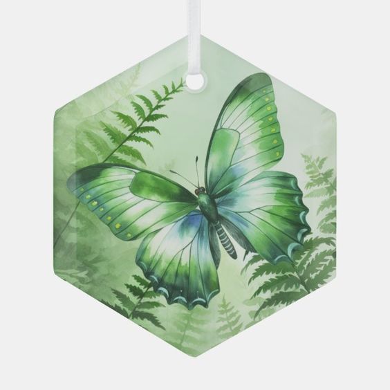 (image for) OES Martha Fern and Green Butterfly Glass Ornament