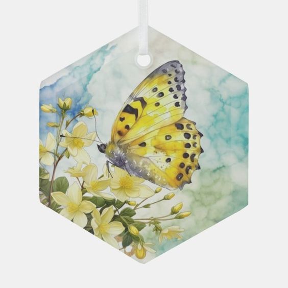 (image for) OES Ruth and Yellow Jessamine Butterfly Glass Ornament